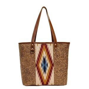 Myra Bag Handmade Titios Tote Bag Upcycled Canvas & Cowhide Leather